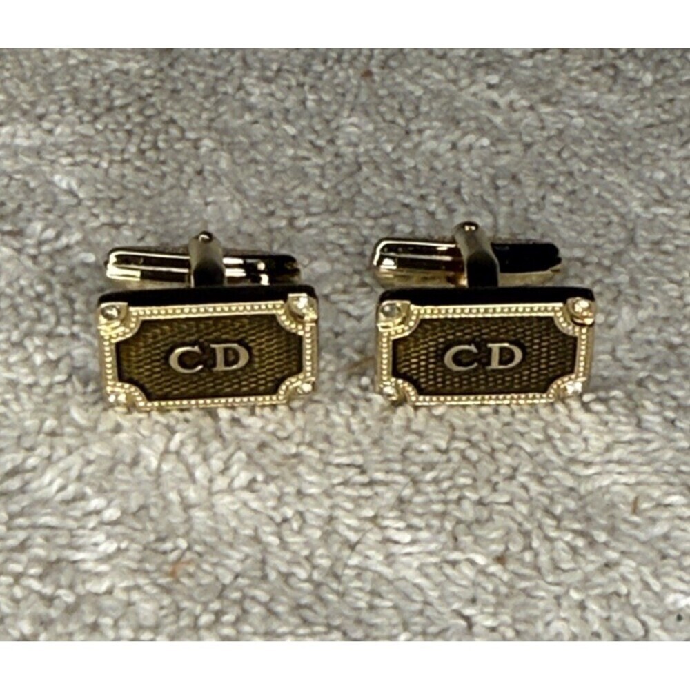 Christian Dior Gold Tone Logo Cufflinks 1” Classic Formal